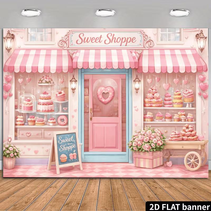 2D Sweet Shoppe Backdrop Pink Candy Shop Photography Background