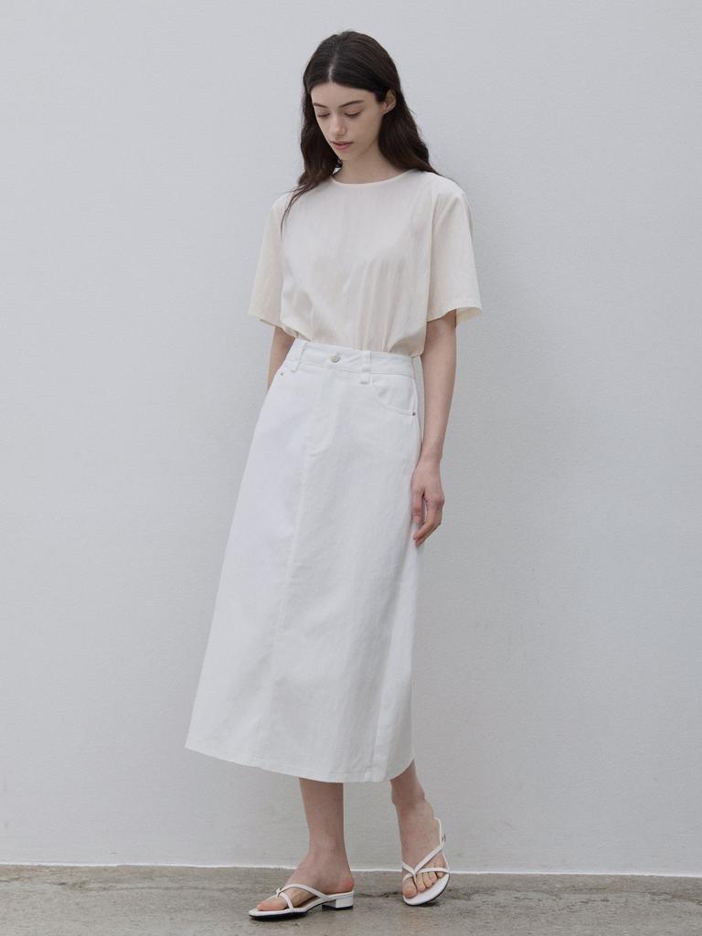 Le Studio Straight Belt Set Long Skirt White