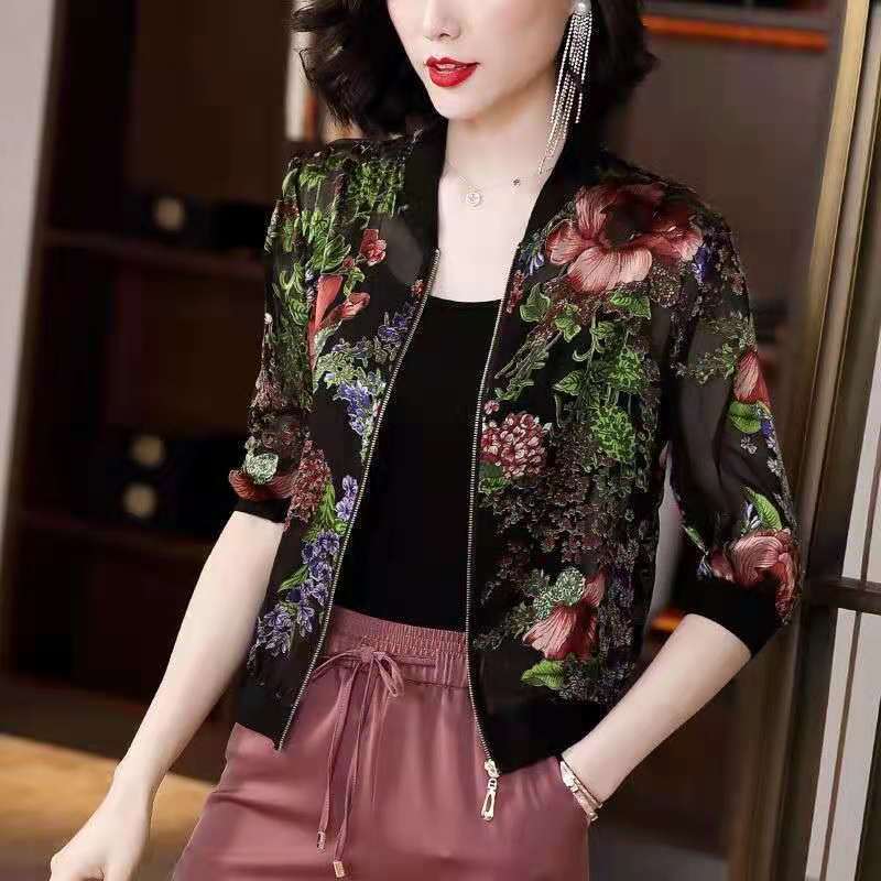 Women's Chiffon Sun Protection Clothing Thin Zip Cardigan Jacket Printed Thin Long Sleeve Casual Jacket Simple Commute Sun Protection Top