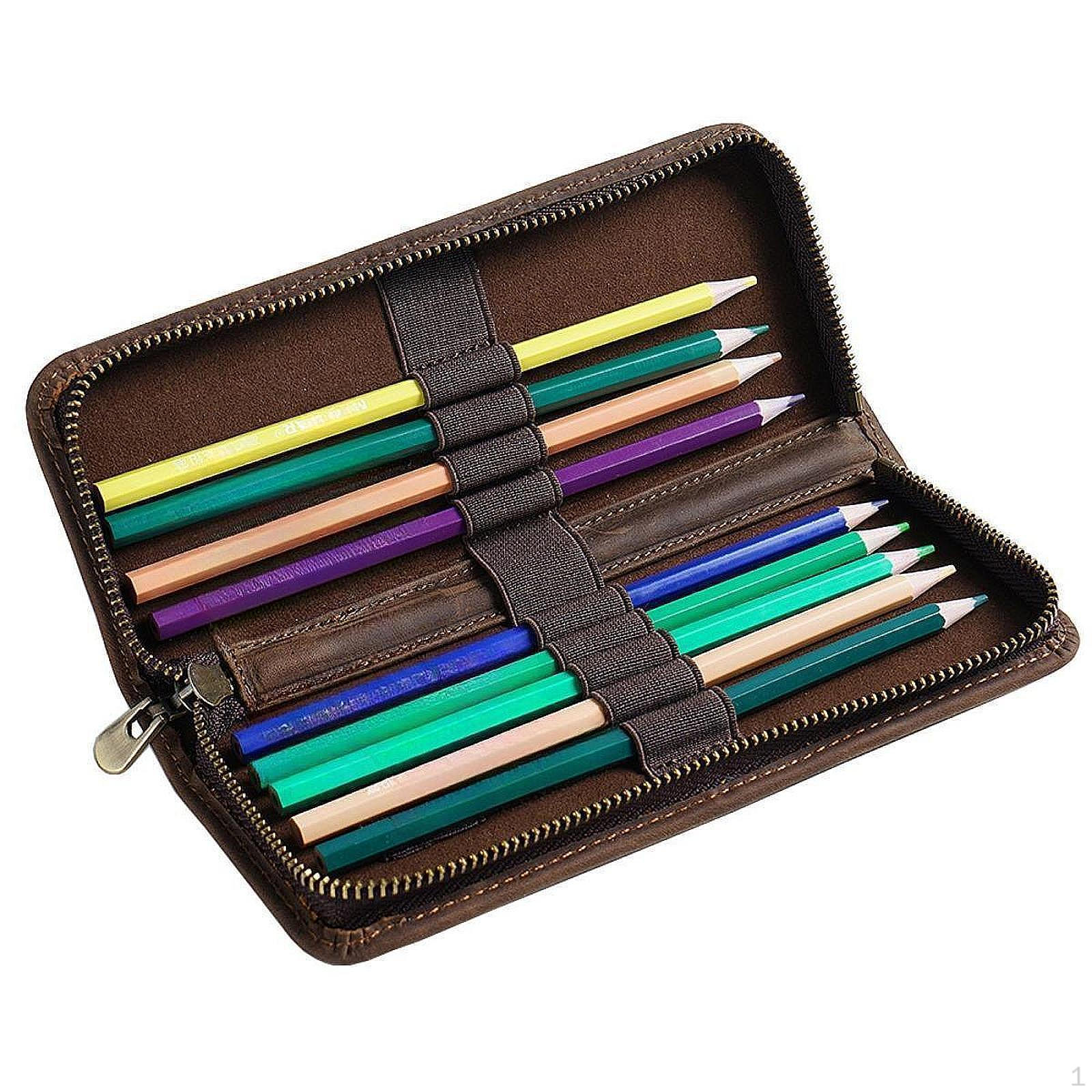 

Pencil Case for Stationery with Zipper And Pen Holder Students Coffee Color