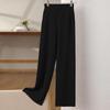 Women's Drapey High-Waisted Wide-Leg Wool Pants, Autumn/Winter Style, Soft, Versatile, Casual, Floor-Length, Straight-Leg Knit.