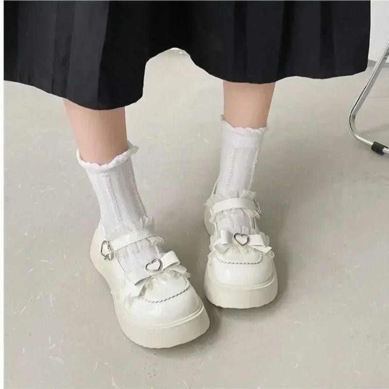 Round Toe Thick Sole JK Lolita Mary Jane Cute Women Shoes with Bow Sweet Simple Comfortable Versatile Casual Loafers