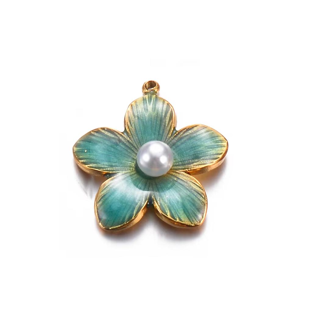 Wholesale 5pcs/lot Enamel Flower Charms Stainless Steel Colorful Pendant For DIY Necklaces Earrings Jewelry Making Accessories