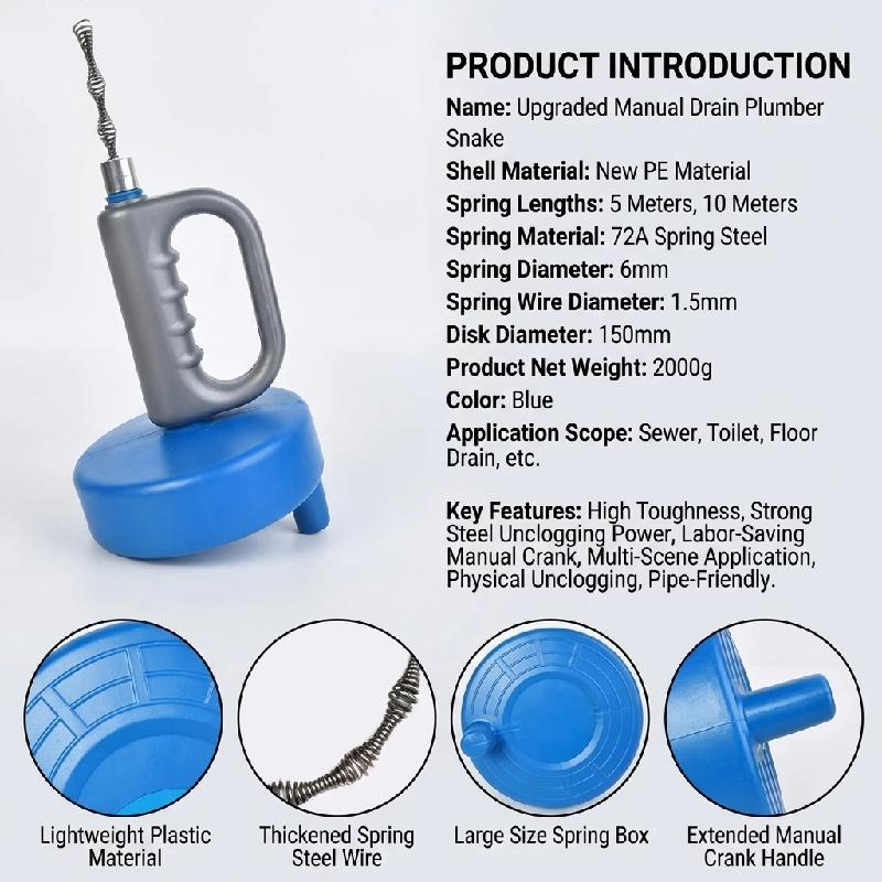 Handheld Extendable Sink Toilet Drain Unblocker 5/7/10 Meters Sewer Pipe Plunger Dredge for Bathroom Kitchen Cleaning Tools