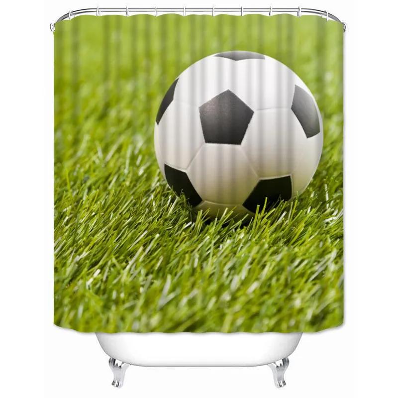 Soccer Shower Curtain Football Sports Theme Waterproof Bathroom Polyester Fabric Bathtub Curtain with Hooks for Home Decoration