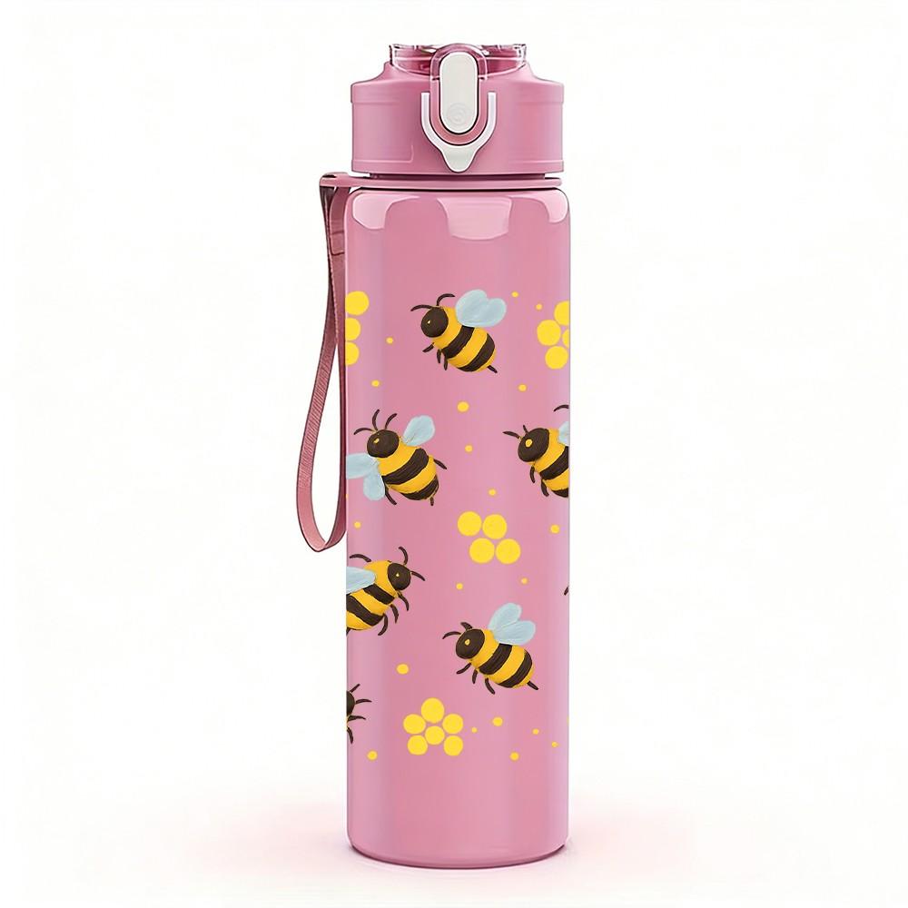 1PC Honey Bee Honeycomb Pattern 750ml Color Plastic Sports Water Bottle Leakproof Flip Straw Lid Suitable for Sports Office Home Use