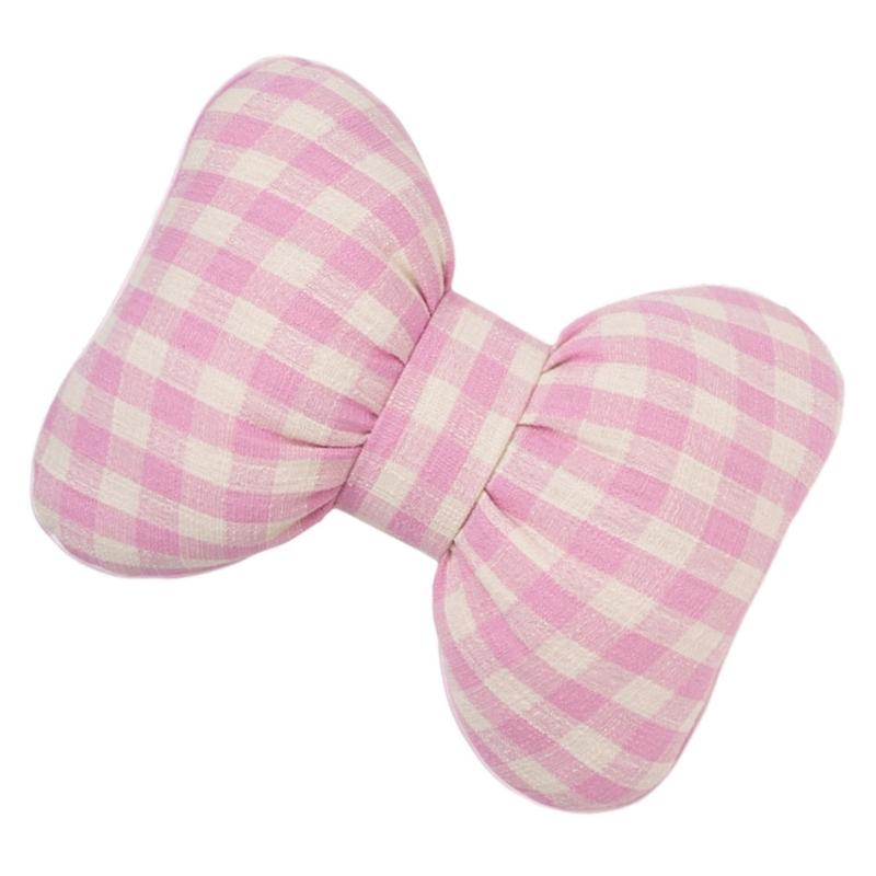 Checkered Bowknot Design Lumbar Support Pillow Car Neck Headrest Automotive Comfort Accessories for Long Drives