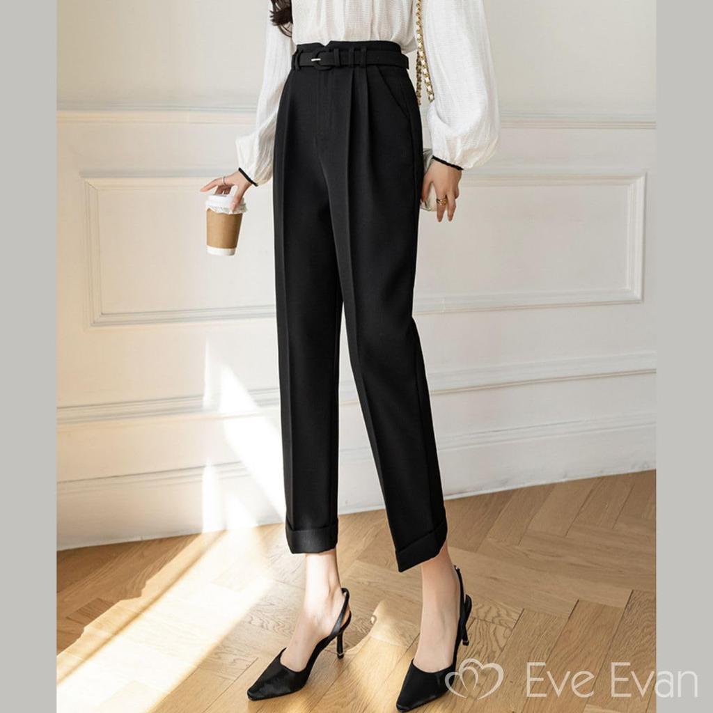 Eve Evan Tapered Ankle High Center Sizes Women's Pants, Length, Waist, Roll-Up Style, Press, Belted, S-XL, Black, EE42-BK-S