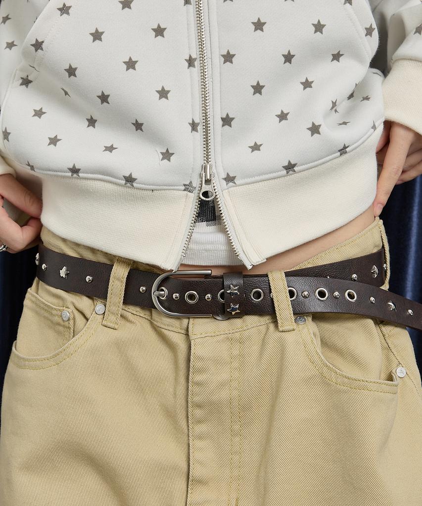 WAIKEI Studded Logo Belt Brown