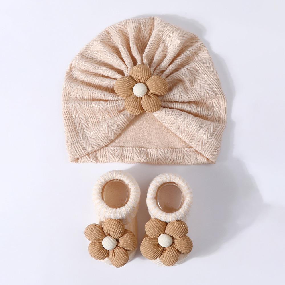 

Flower Baby Headscarf Hat Elastic Hat Sock Set Cute Infant Turban Hat Socks Set Newborn Supplies хаки