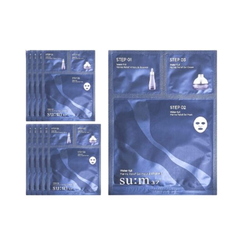 

SU:M37 Water-full Marine Relief Gel Mask 3-ступенчатый набор (10 листов) | Интенсивное увлажнение и успокаивающий уход | Набор корейской косметики 28ml*10sheets