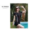 Simple Slim Slimming Short-sleeved High-necked One-piece Boxer Swimsuit Women's Zipper Surfing Diving Suit Plus Fat Large Size