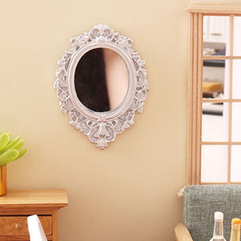 Antique Doll House Mirror Model Figure PVC Miniature Furniture For Children Pretend Play Classical Home Scene Decors