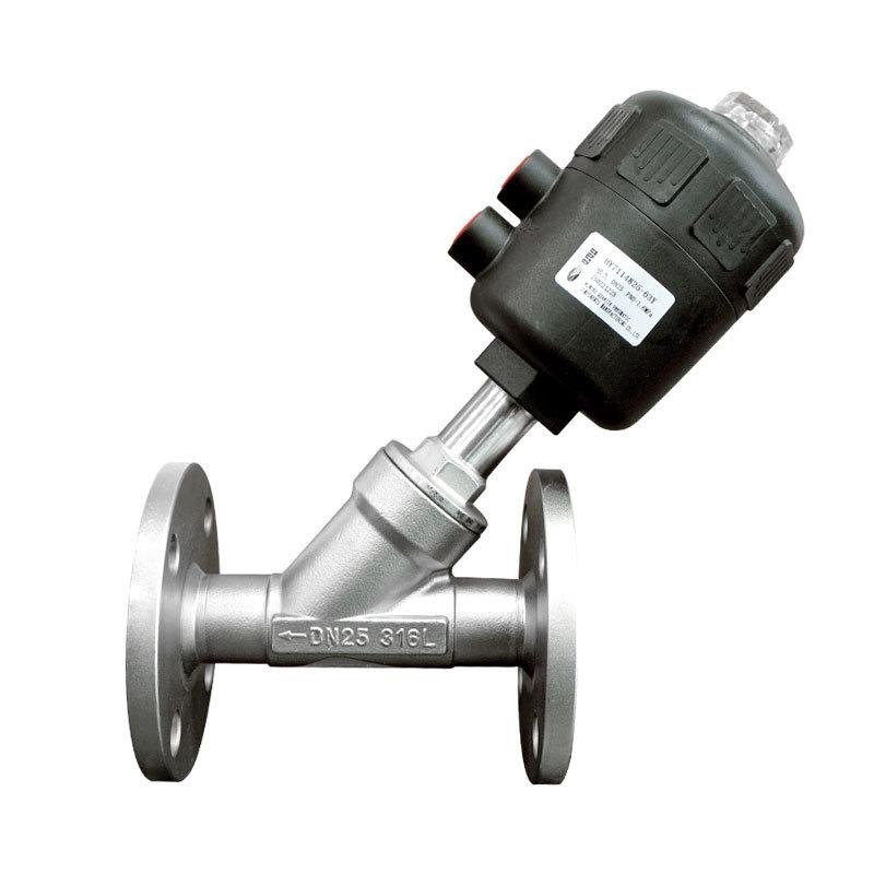 Stainless Steel Pneumatic Y-Type Angle Seat Valve with Flange Connection