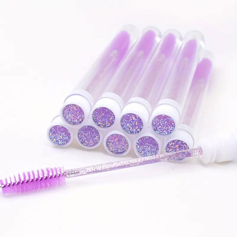 10pcs Eyelash Brush With Dust-proof Tube Container Reusable Crystal Disposable Lash Mascara Wand Makeup Applicator For Eyelash