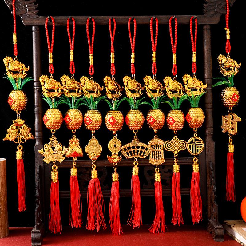 2026 Year Of The Horse Wall Hanging Car Ornament Chinese  Year Red Gold Pineapple Pendant Lucky Decoration Housewarming Gifts