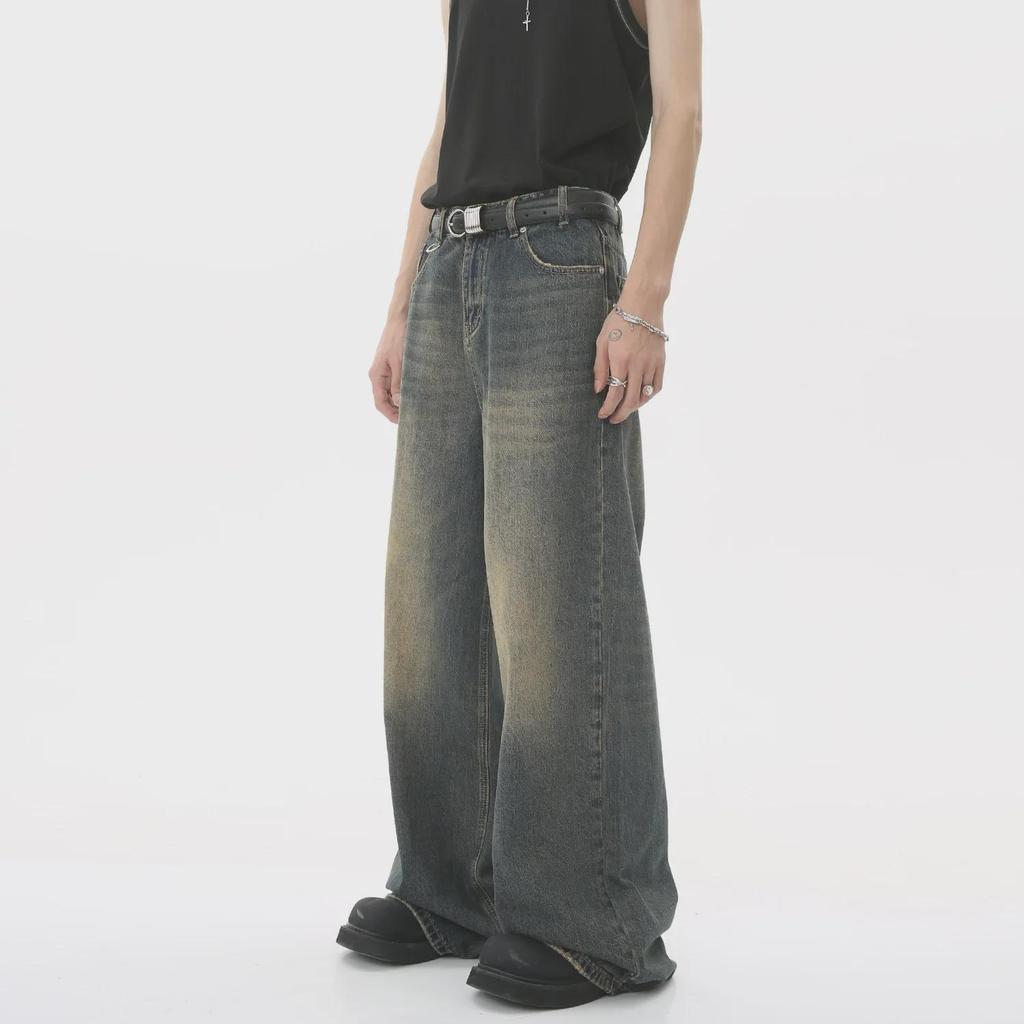 2024 Unisex Retro Hong Kong Style Loose Wide-Leg Mopping Jeans