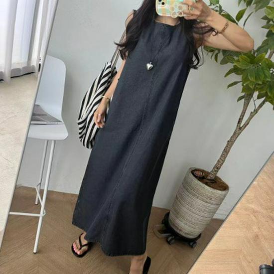 

Korean Chic Spring/Summer 2026 Casual Drawstring Cut-Out A-line Vest Dress One Size чорний