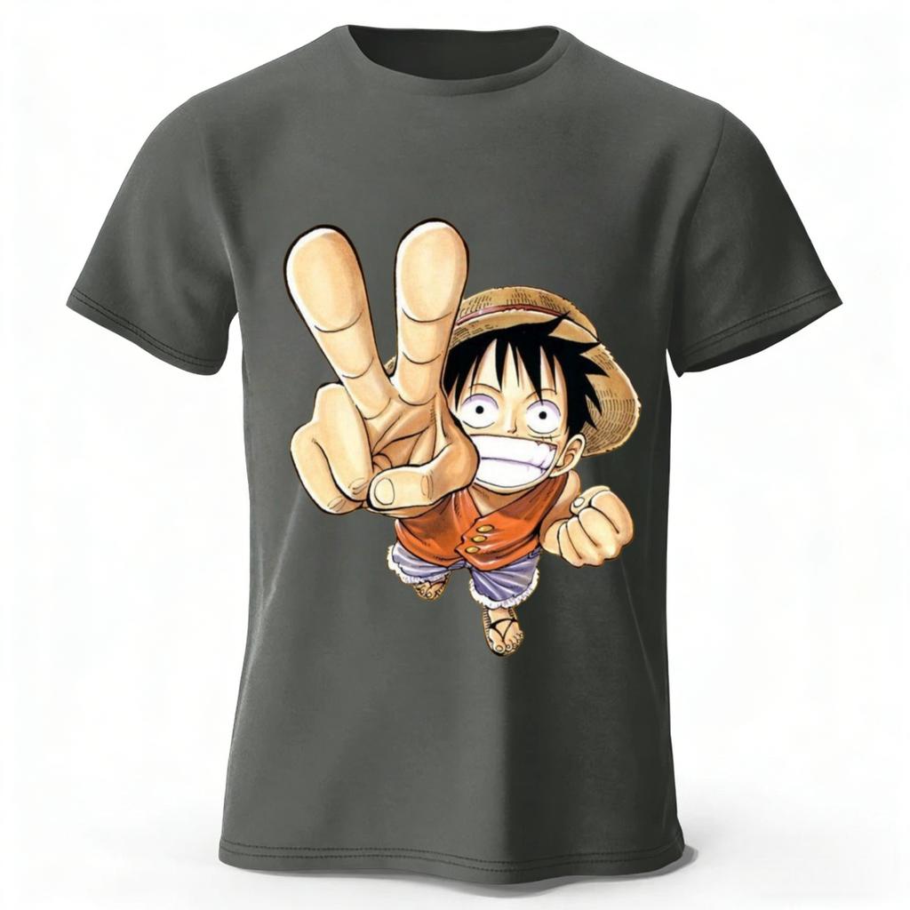 One Piece Luffy Summer New Pure Cotton Short Sleeved Mens and Womens Fashionable Street Wear Plus Size Loose Sports Tshirt