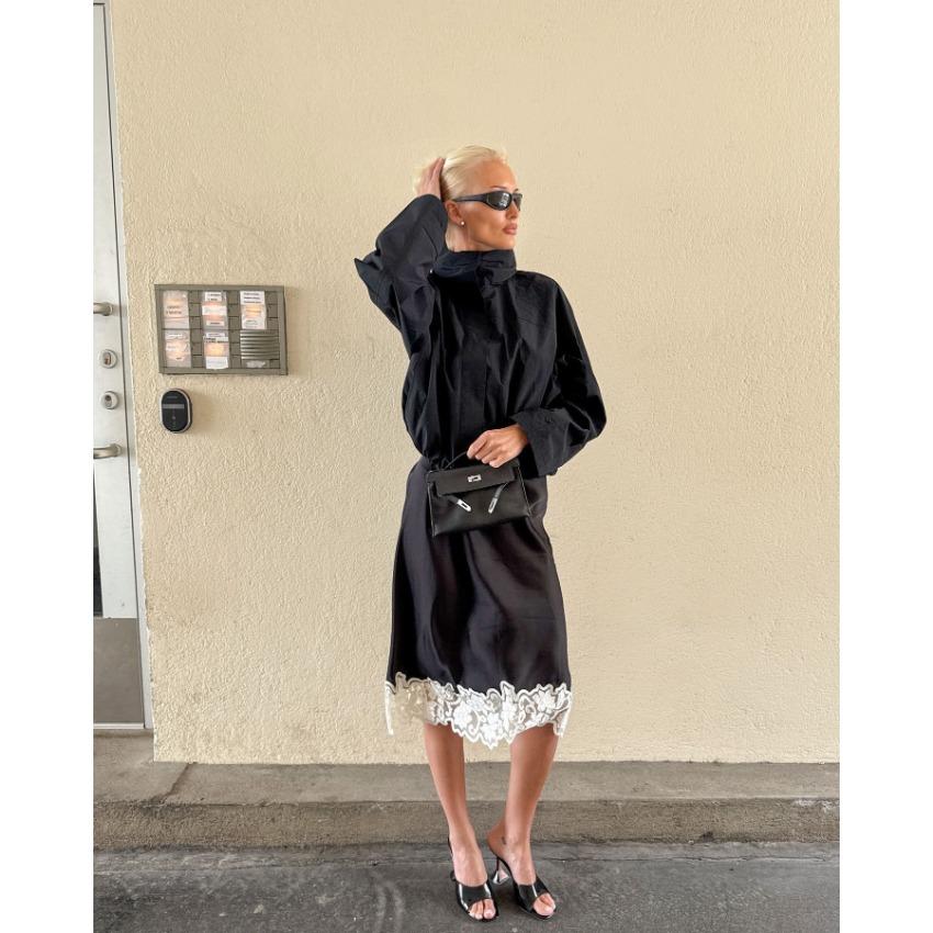 Autumn and Winter New Loose Drawstring Outdoor Jacket Design Sense White Black Stand-up Collar Trench Coat