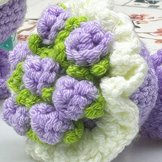 Crochet Rose Flower Bouquet Decoration Handmade Knitting Floral Ornament Finished Hand Woven Flower Table