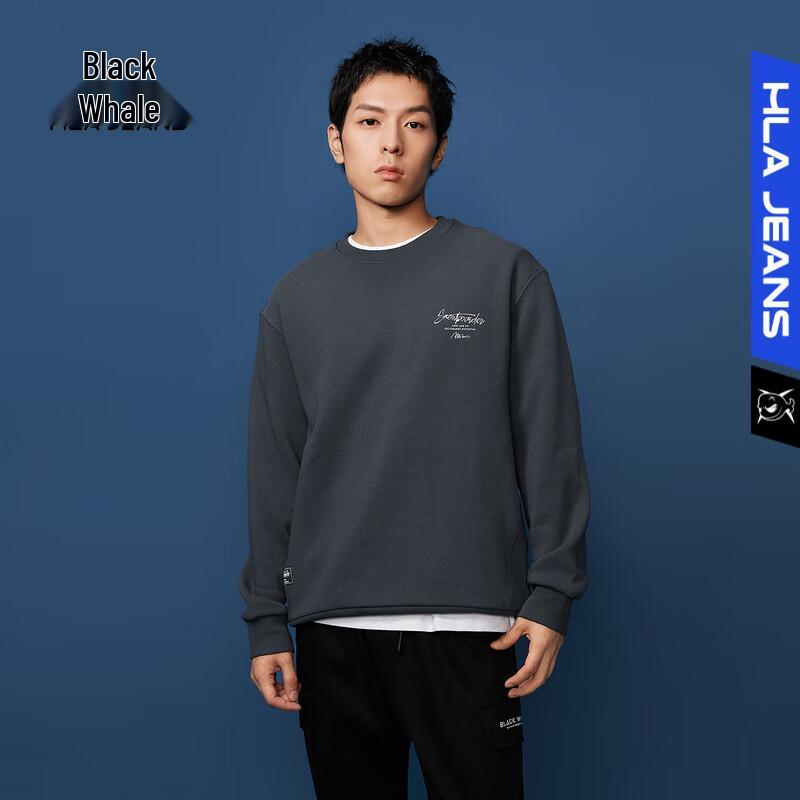 

HLA Black Whale Men s Printed Fleece-Lined Round Neck Sweatshirt M