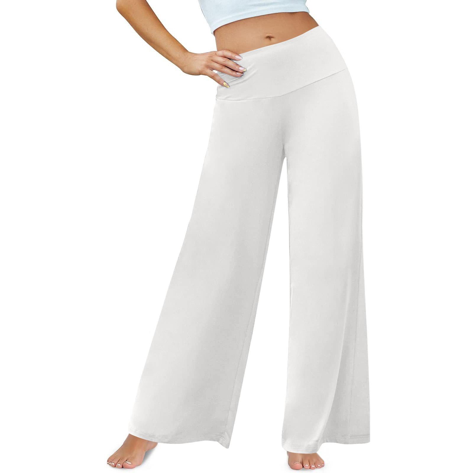 

Women s Casual Wide Leg Pants High Waist Elastic Comfortable Trousers XL білий