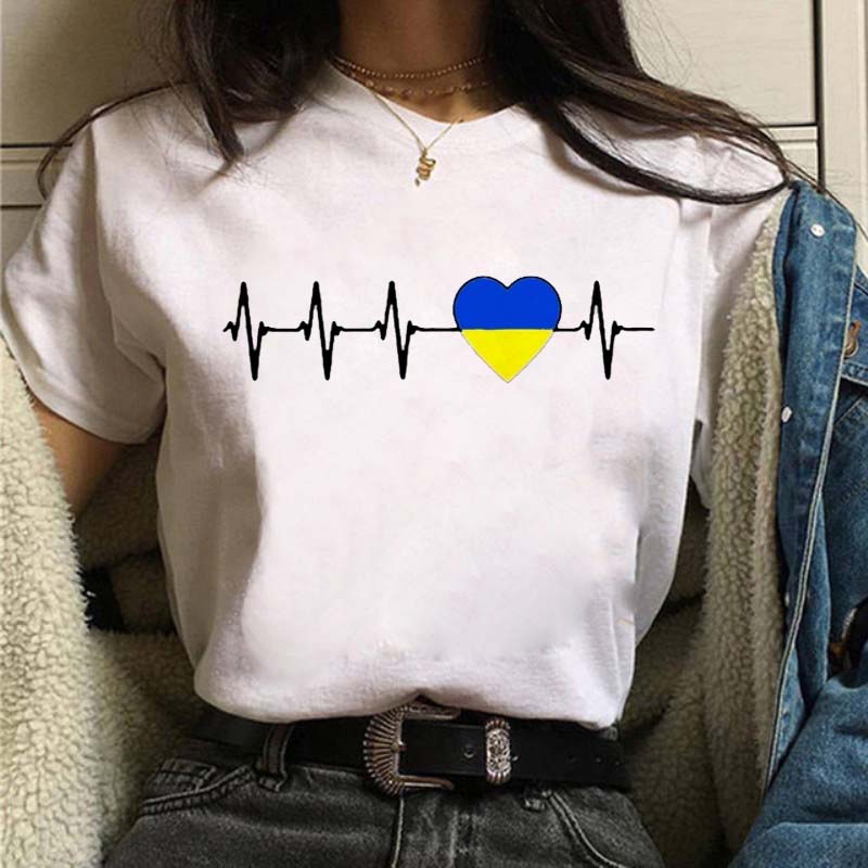 Heartbeat Blue Yellow Women Print T-shirt Fashion Y2K Short Sleeve Tee Tops Lady 90s Female Harajuku Streetwear Woman Clothing