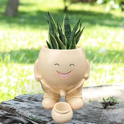 Smiling Face Planter Pot Resin Cartoon Head Flowerpot Indoor Outdoor Cactus