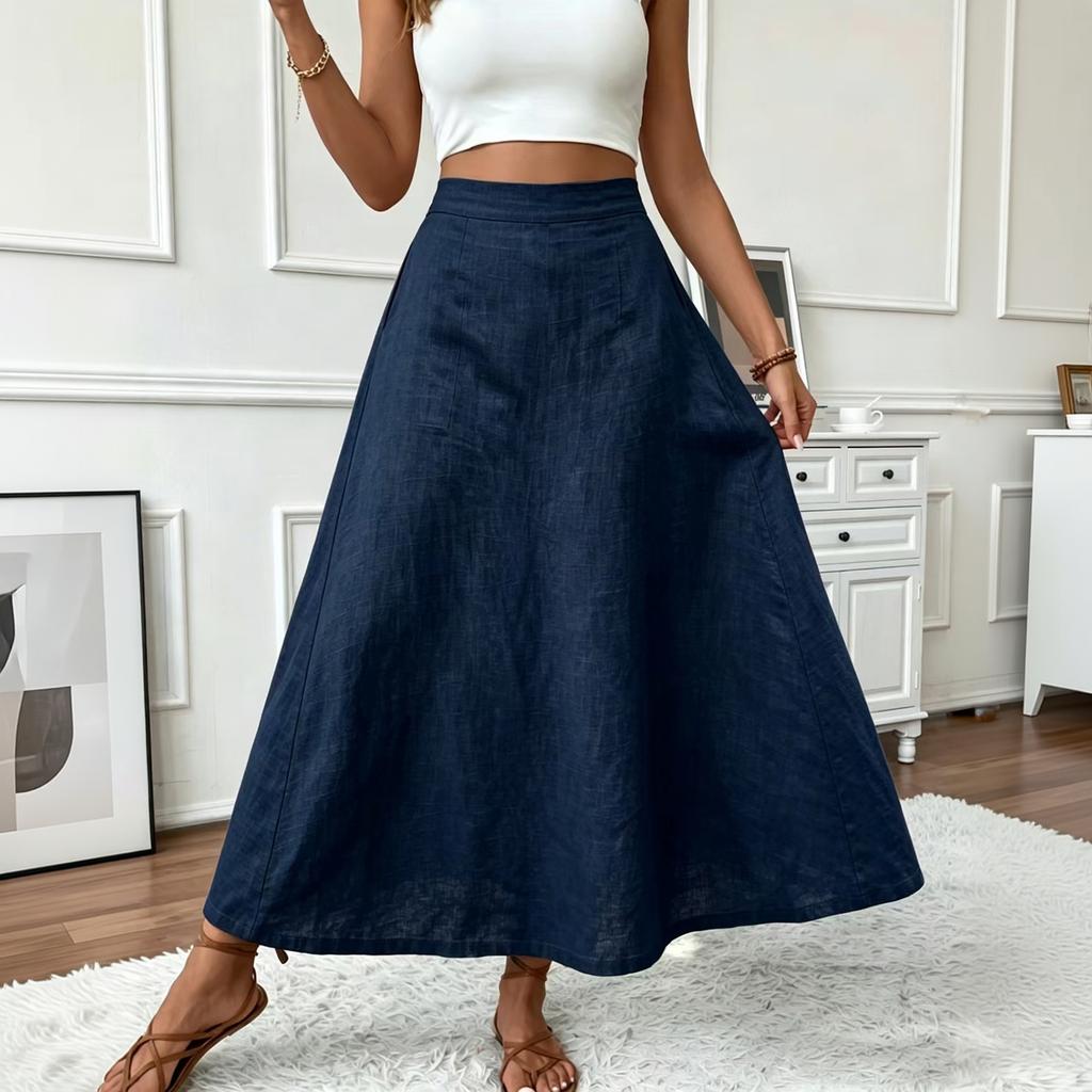 Damen High Waist A-Linien Rock mit elastischem Bund Farbe Lässiger Rock für den Alltag