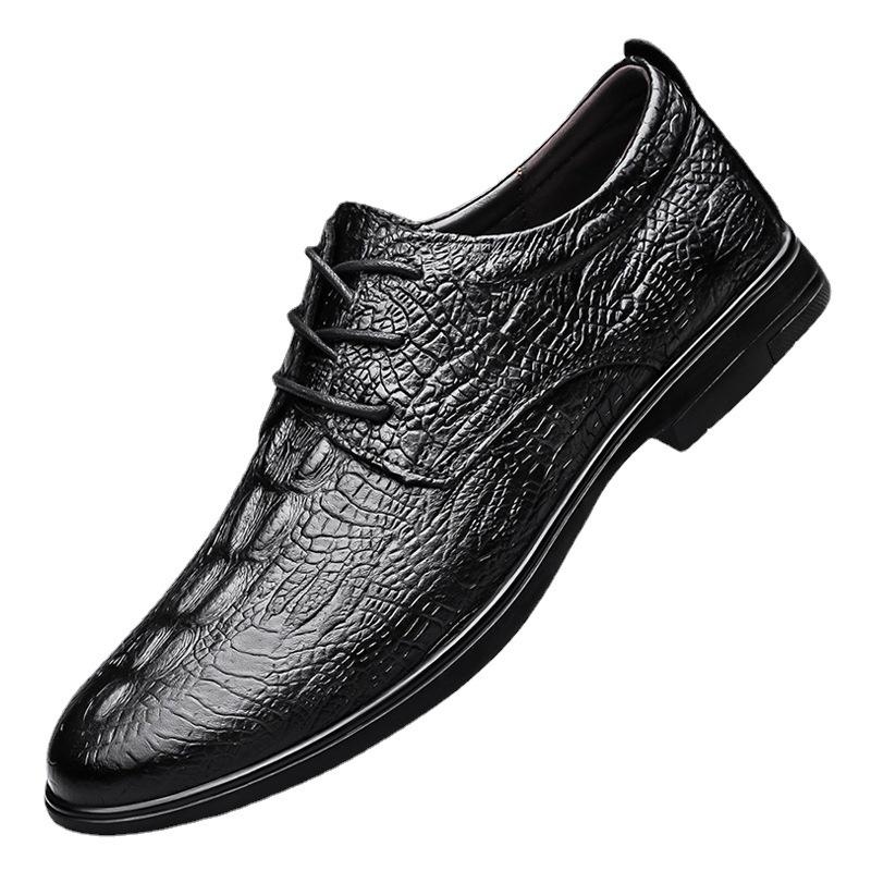 Three-dimensional embossed crocodile pattern business casual men's leather shoes fashion style round head lace-up leather men's shoes