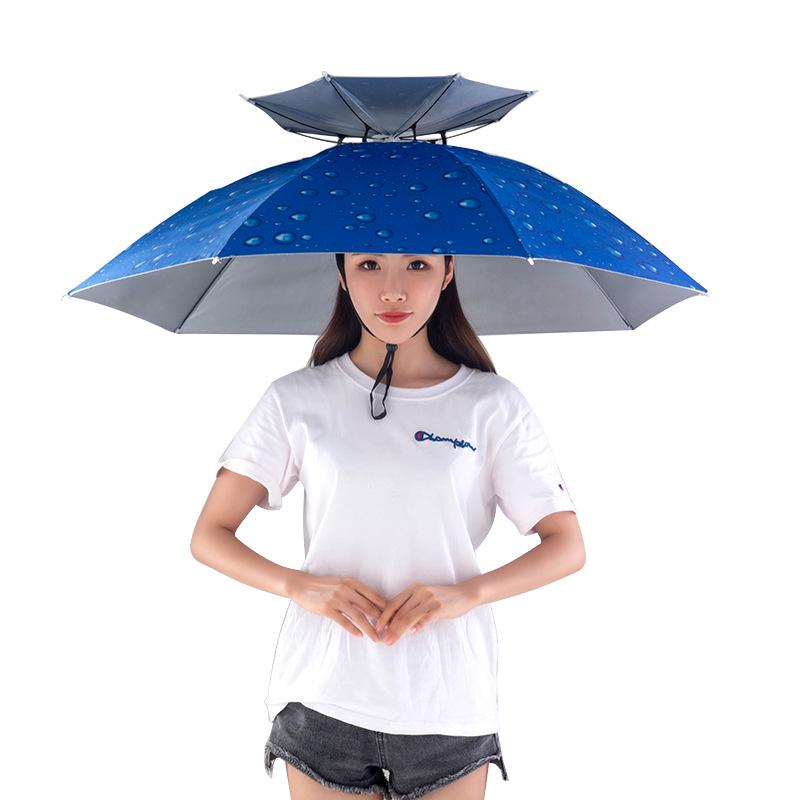 Double-Layer Sun/Rain Umbrella Hat for Adults, UV Protection, Fishing, & Tea Picking