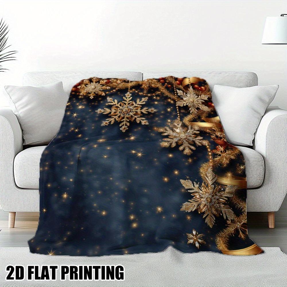 Black and white snowflake pattern printed flannel blanket, suitable for sofas, chairs, and bedrooms.