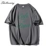 Shellsuning Funny Letter Printing T Shirts Women Summer Loose O Neck Cotton Base Tees Female Vintage Streetwear Couple Tops