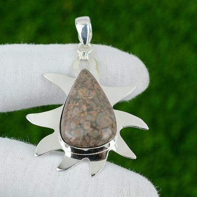 Natural Poppy Seed Jasper Gemstone Jewelry 925 Sterling Silver Pendant For Girls