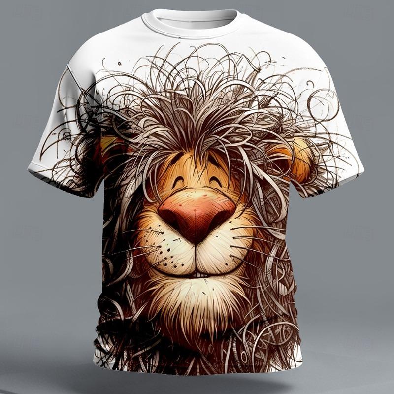Herren Animal Löwe Lustiges 3D T-Shirt Locker Herren Kurzarm-T-Shirt Outdoor Lässig Streetwear Party Urlaub Sommer Frühling Kleidung