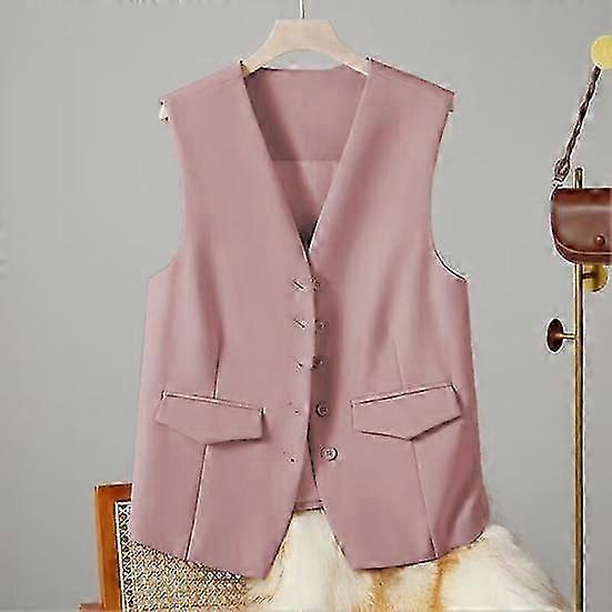 Women Suit Waistcoat Single-breasted V Neck Sleeveless Decorative Pockets Cardigan Solid Color Formal Business