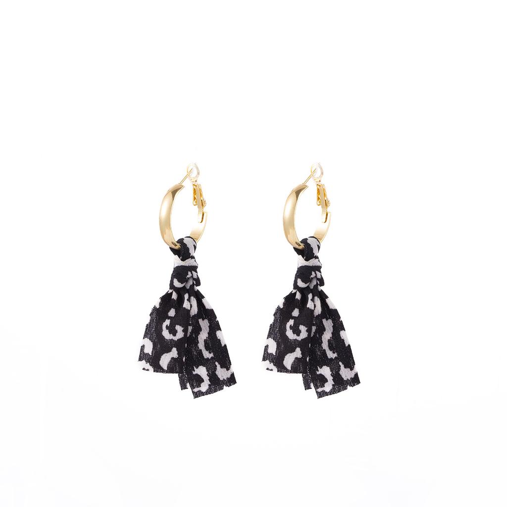 Retro Leopard Print Fabric Bow Stud Earrings Hong Kong Style Long Earrings Light Luxury Design High-End Earrings