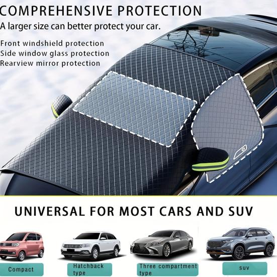 Car Windshield Snow Cover Cover, Thickened Magnetic Half with Cotton All Weather Shield Lining, Winter Frost Ice Guard for Auto Trucks SUV Sedans,