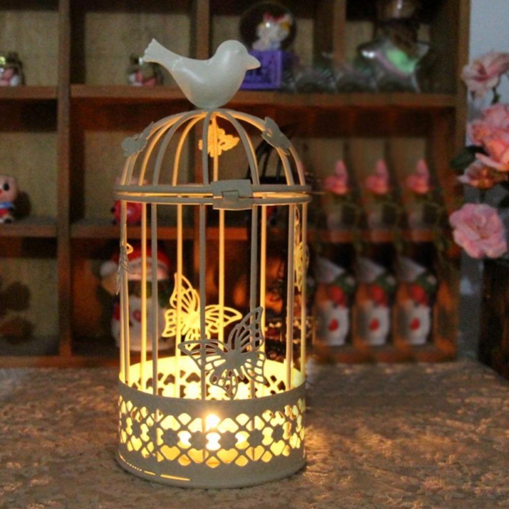 Iron Hollow Birdcage Candle Holder Birdcage Bird Ornament Decorative Candlestick Coffee Table белый