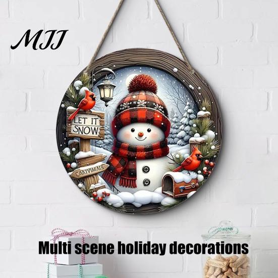 Decorative Entrance Wall Art Christmas Hanging Pendant with Lanyard, Wooden Sign for Front Indoor Outdoor Seasonal Decor Door, Creative Farmhouse
