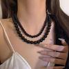 Strands Necklace Black Pearls Necklace Round Imitation Pearl Choker Clavicle