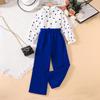 Spring Heart Print Long-Sleeve Set for Girls, European & American Style, Ages 7-12