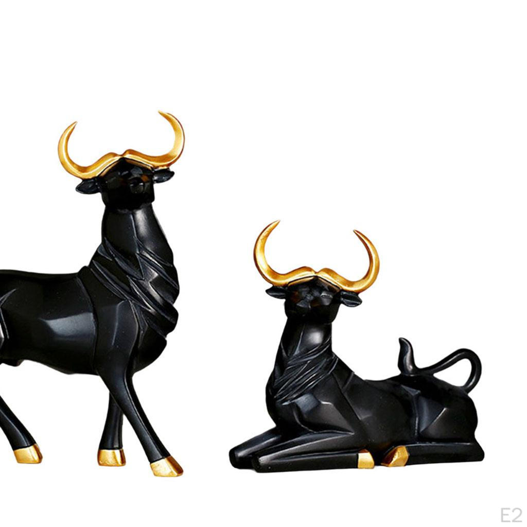 1 Pair Statue Bull Sculpture Figurine Lucky Craftwork for Bookshelf Desk Living Room Christmas Gift