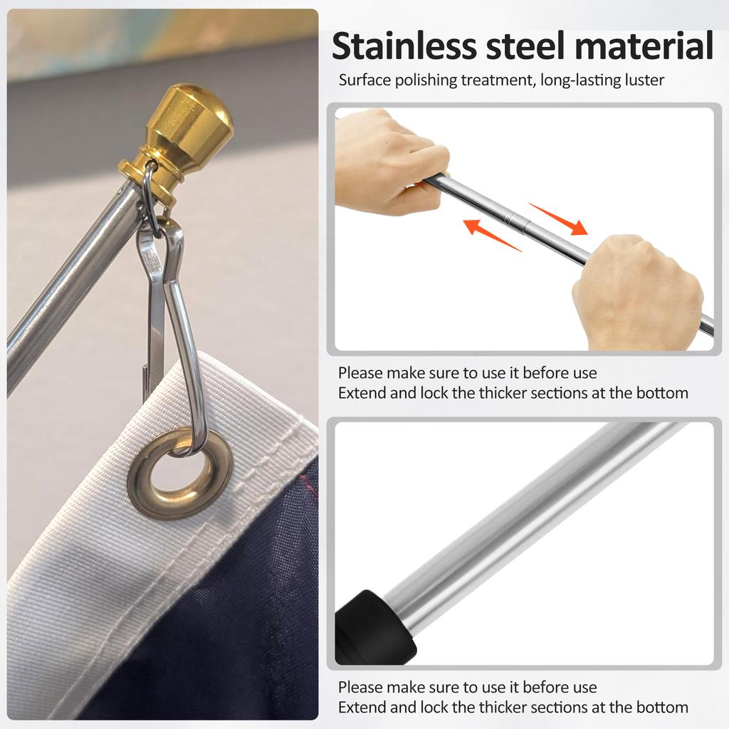 2.5M Telescopic Handheld Flagpole Tour Guide Flag Pole Stainless Steel Extendable Garden Banner Teachers Pointer Flag Pole
