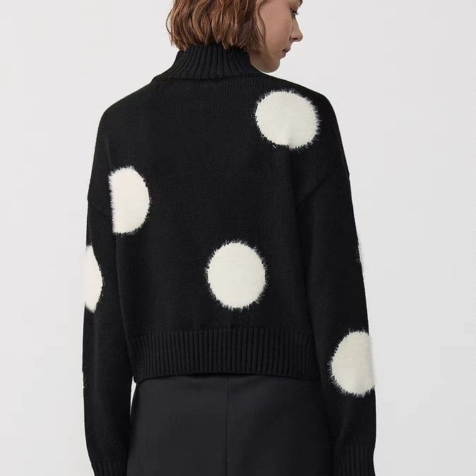 YYFS Women's Fashion Casual Fall Winter Polka Dot Print Long Sleeve Half Turtleneck Sweaters