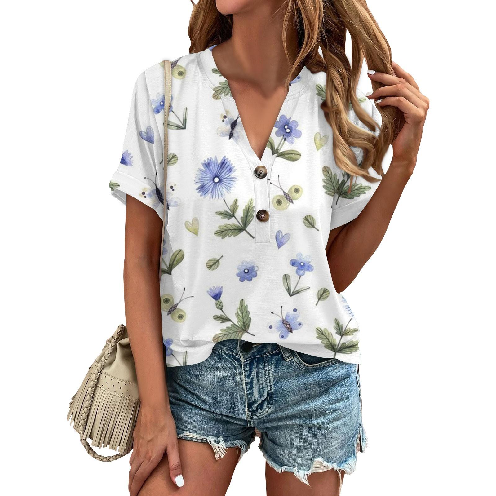 Модные женские свободные летние простые повседневные топы с V-образным вырезом — фото 3