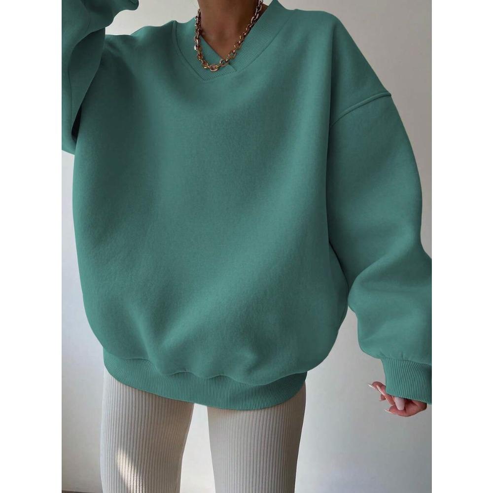 Elegant Fleece Top Women Pullover Regular Crew Neck Loose Fit Sweatshirt Casual Velvet Hoodie