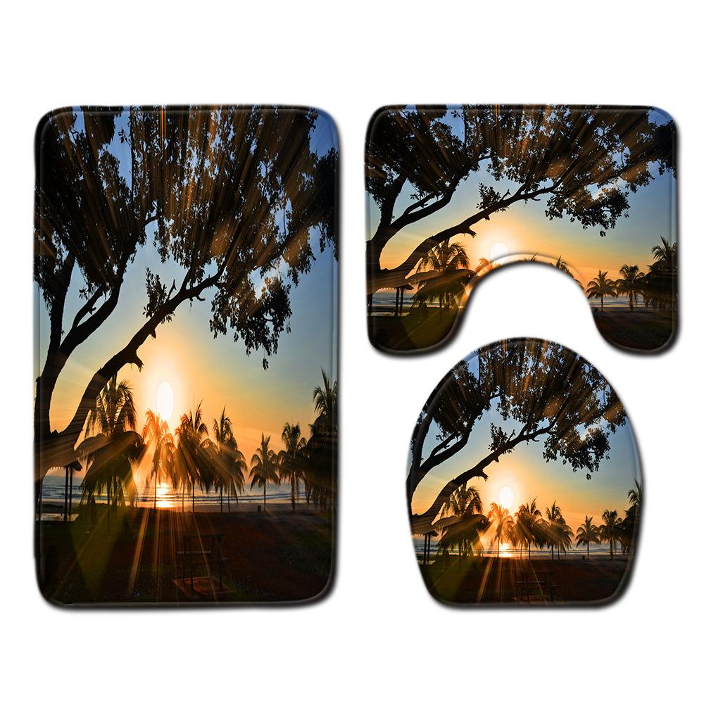 Beach View Bathroom Floor Mat Three-Piece Toilet Carpet Toilet Mat Set Door Mat Bathroom Non-Slip Mat