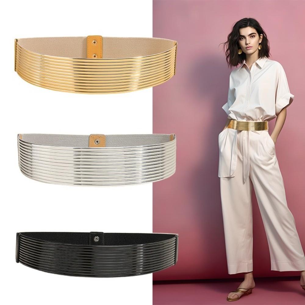 Gold Women Waist Belt Silver Elastic Cummerbunds Unique Waist Corset Belts  Dress Accessories